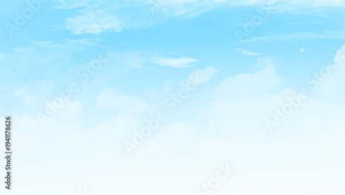 Beautiful fluffy white clouds on blue clear sky. Vector illustration.