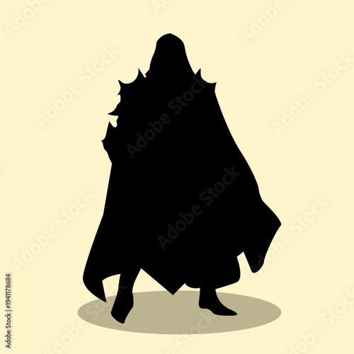 Silhouette of fantasy guardian character concept design. Icon of knight with iron armor and helmet. Vector illustration.