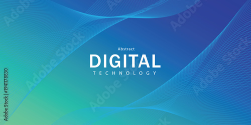 Abstract digital technology background with blue and teal flowing lines. Futuristic data wave texture. Vector Illustration.