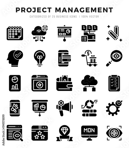 Set of Glyph Project Management Icons. Glyph art icon. Vector illustration
