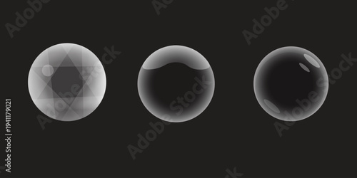 Realistic Transparent Soap Bubble Set – Glossy, Gradient and Polygonal Bubble Vector Illustration Isolated on Dark Background