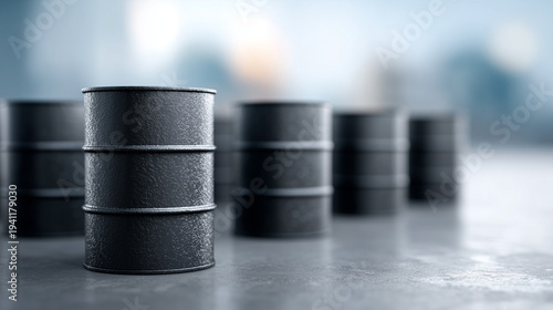 Crude Oil Barrels: Rows of ...