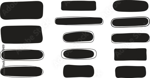 A collection of 13 black rectangular shapes with white borders on a white background