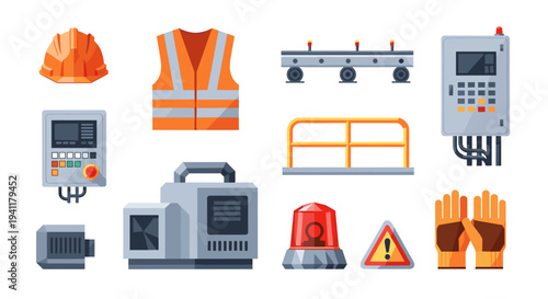 Industrial safety equipment and machinery elements with modern design