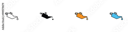 Oil can icon set. Lubricant oiler for engine maintenance symbol. Vector Illustration.