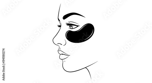 Elegant line art depiction of a woman's face with a soothing under eye patch for beauty and