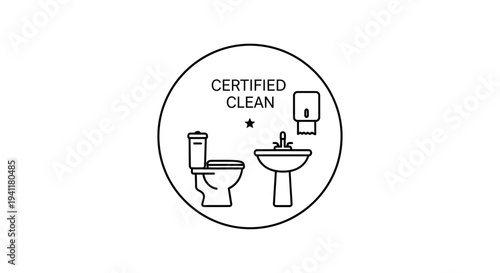 Certified clean public restroom hygiene standard emblem ensuring pristine sanitation