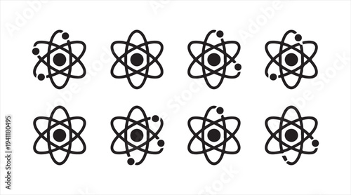 Atom symbols collection with electron orbit structure representing science and physics