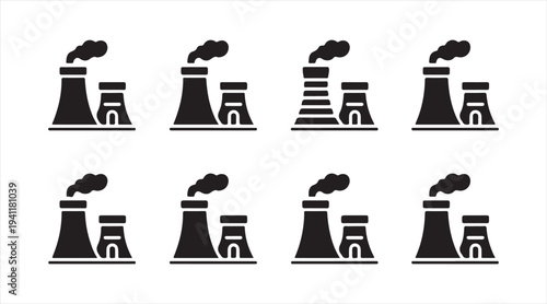 Manufacturing factory icon pack isolated on background representing heavy industry