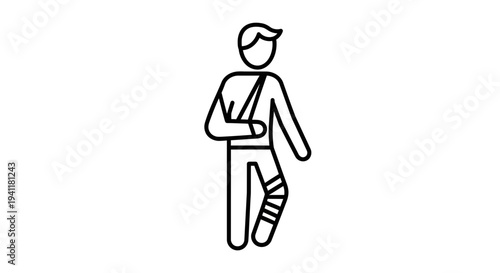 Minimalist icon representing a person experiencing dual physical injuries and requiring medical