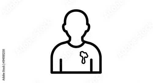 Outline icon of person with liquid spill on clothing representing a common accident or mess