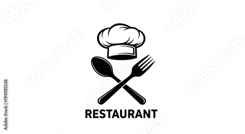 Iconic culinary emblem featuring a bold chef's toque atop crossed spoon and fork for modern