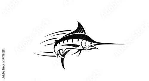 Dynamic black marlin illustration showcasing speed and oceanic power. Stylized marine predator art