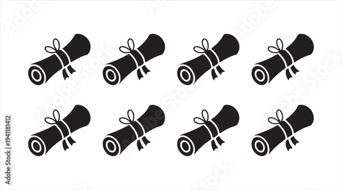 Education diploma icon pack isolated on background representing degree and certification