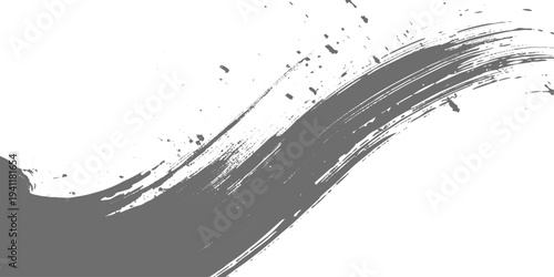 Minimalist black ink brushstroke artwork on a clean white background. expressive paint splashes and textured brush wave flowing under the texture.