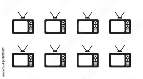 Classic television icon pack in simple minimal design isolated on background