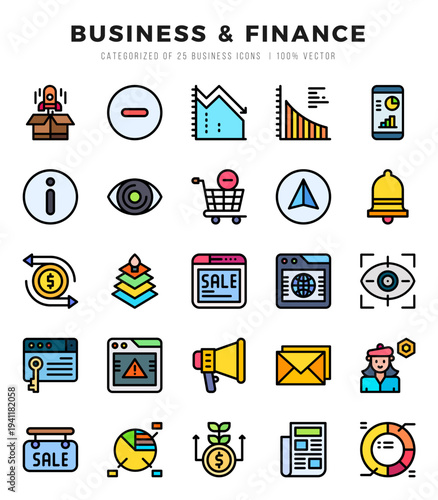 Set of Business & Finance Icons Lineal Color icons collection.