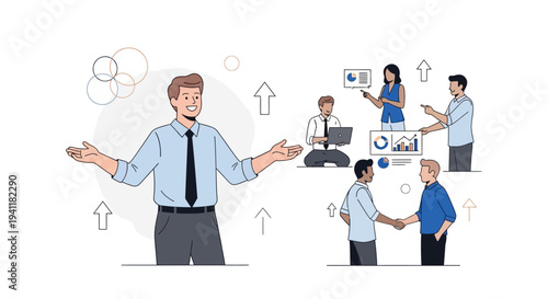 Businessman presenting to colleagues in meeting room.