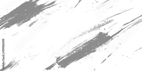 Black grunge ink brush stroke with splatter vector droplets on a white background, abstract paint smear, rough artistic texture, minimalist monochrome design. 