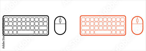 Modern keyboard and mouse icon set in black and orange.