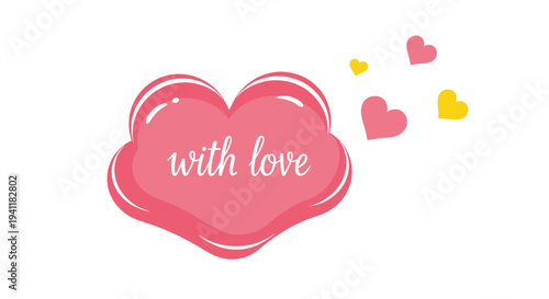 Soft pink heart shaped cloud with white cursive text with love and small floating hearts for romantic message or card.
