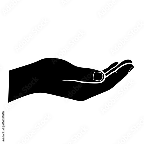Black donation hand silhouette isolated on white background, concept of charity and support  