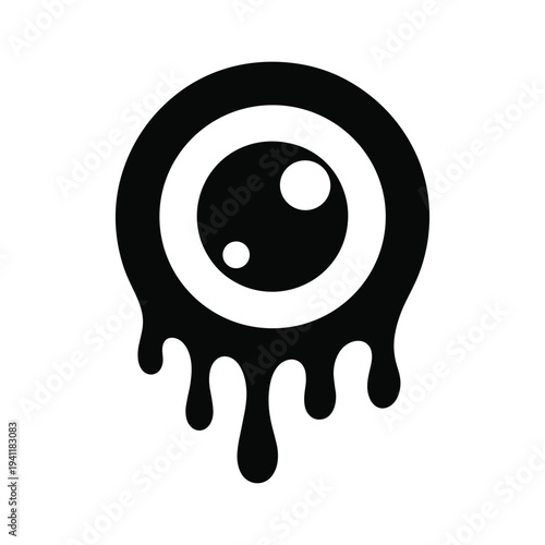 Black yin yang symbol with dripping effect on white background