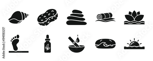 Spa icons collection featuring wellness elements and serene illustrations