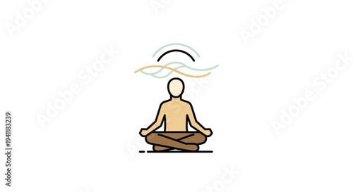 Person meditating in lotus position with swirling lines above head symbolizing inner peace and mindfulness in a serene environment