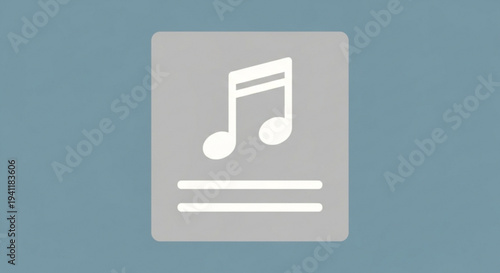 Gray music note icon on blue background symbolizing melody and harmony in a simple design
