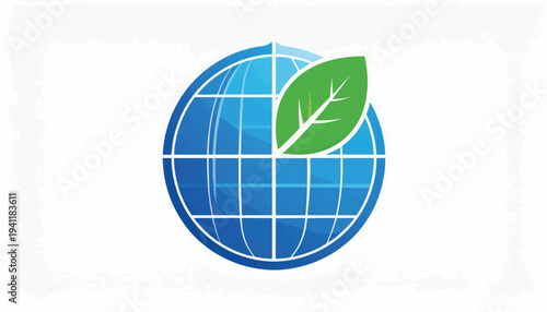 Global Eco-Friendly Earth Icon with Green Leaf. Sustainable Development and Environmental Protection Symbol Vector