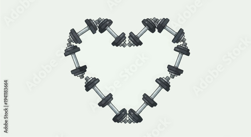 Dumbbells Forming Heart Shape on White Background - Conceptual Image for Fitness, Health, and Love for Weight Training