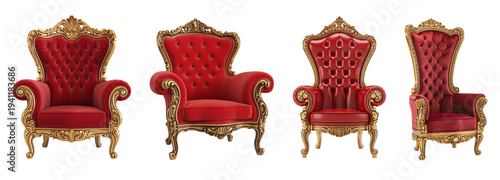 Four Red armchair with Gold frame, Luxury furniture, Throne chair, Baroque style design