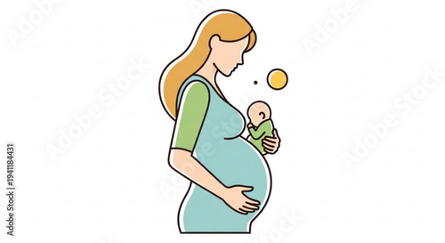 Pregnant woman holding newborn baby thinking of future motherhood concept family planning parenthood