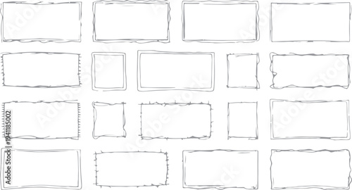 Collection of hand drawn irregular grey rectangular frames