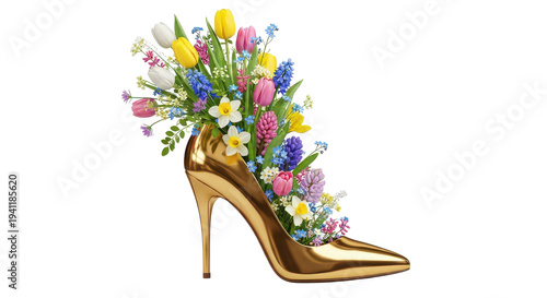 Wallpaper Mural Golden Shoe with Colorful Flowers on transparent background Torontodigital.ca