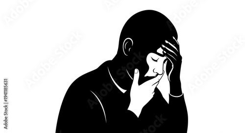 Stark illustration of a person overcome with profound sadness, reflecting deep emotional distress