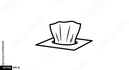 Minimalist line art illustration of a tissue box with a single tissue emerging for hygiene