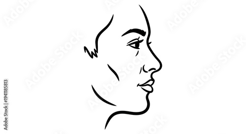 Minimalist black and white line art depicting a human face in profile, showcasing elegant simplicity