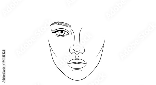 Minimalist face chart illustration for beauty and cosmetic design templates for artists