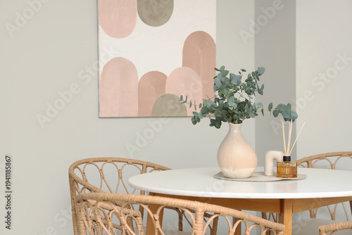 Vase with fresh eucalyptus ...