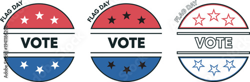 Flag day vote badges celebrating patriotic symbols and democratic participation