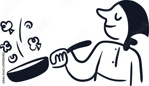 Hand Drawn Illustration of Woman Cooking