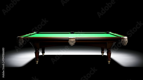 Professional snooker table with green baize and elegant wooden frame