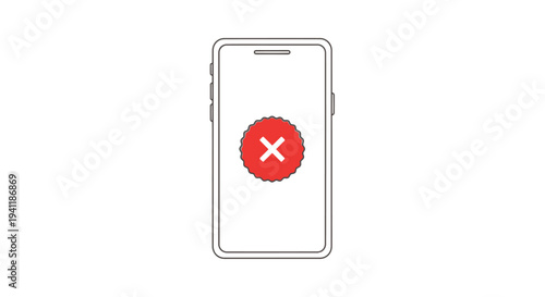 A smartphone screen displaying a red cancel icon in the center, viewed directly from the front.