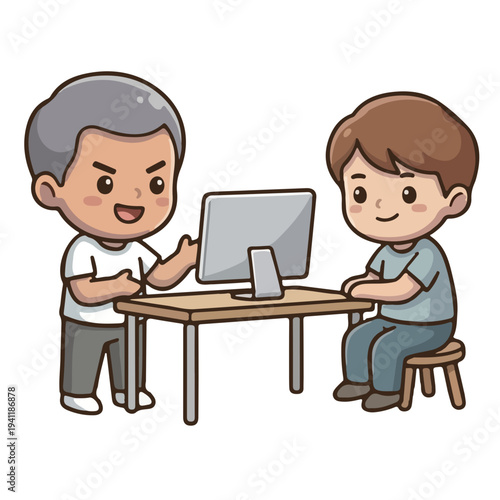 Two People Looking at Computer Screen