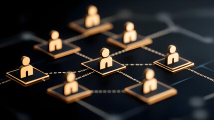Golden network connections linking people icons on modern digital interface