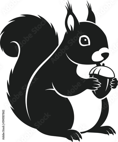 Black silhouette of a squirrel holding an acorn vector illustration 1