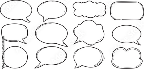 Hand drawn speech bubbles and cloud shapes thought bubble