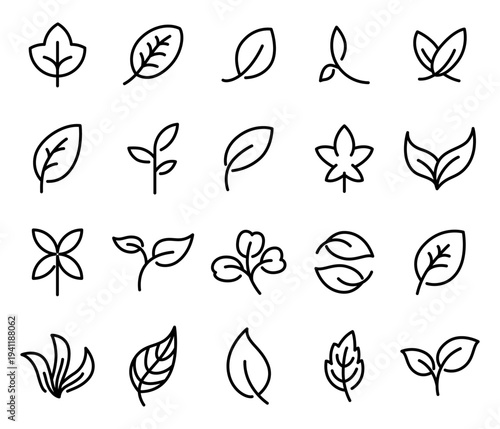 Leaves set outline vector set editable line. Leaves line style